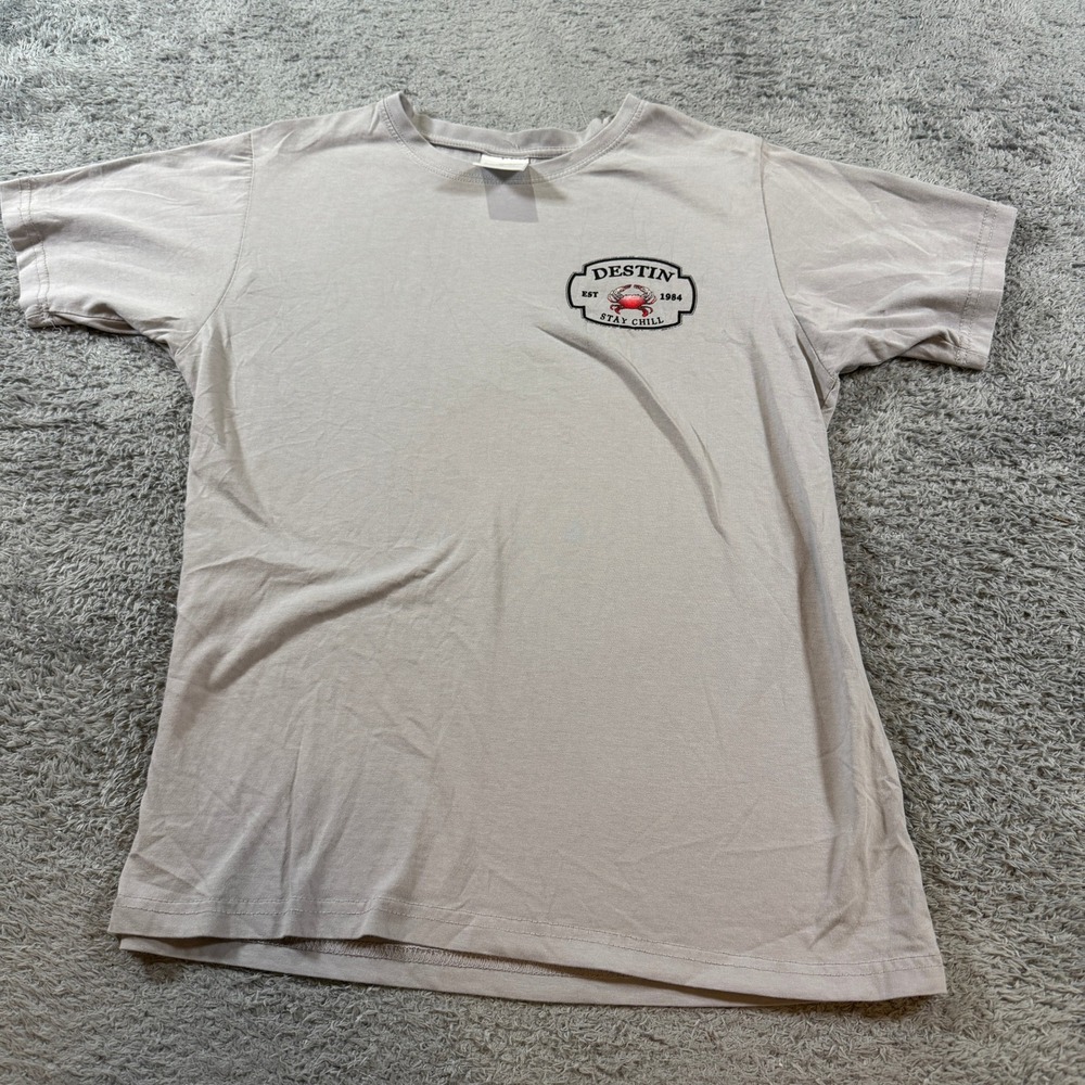 Southern Spirit Unisex Destin Stay Chill Crab Graphic T-Shirt Size S Gray Cotton